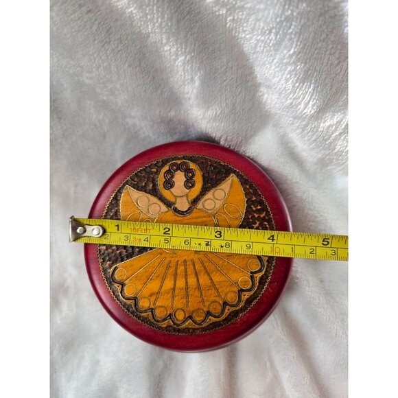 Polish Wooden Trinket Box Angel Hand Crafted Design Red Finish Village House - Picture 4 of 7